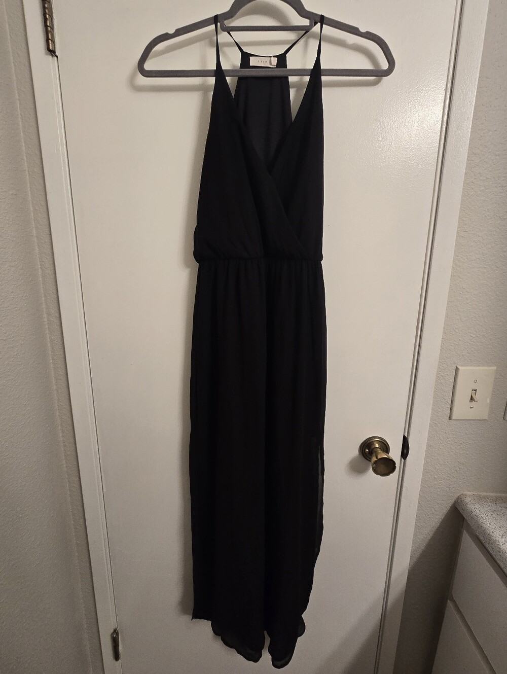 Lush Sheer Black V-Neck Spaghetti Strap  Maxi Dress